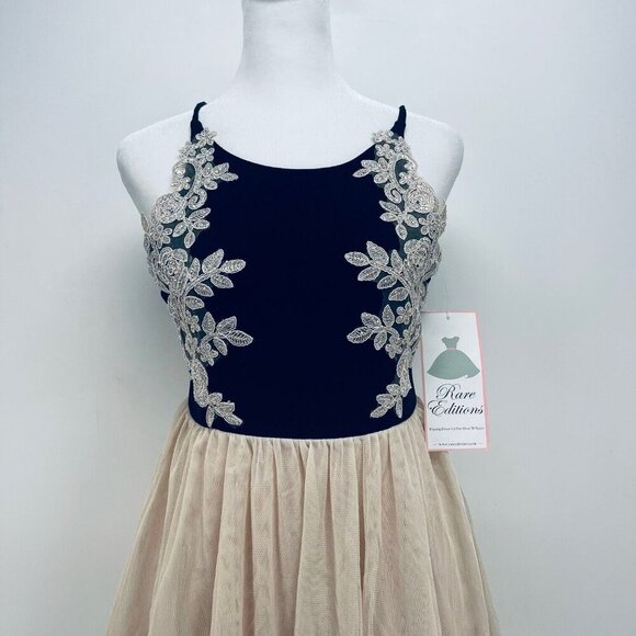 Rare Edition Dress Size 10 Women’s Lace-Trim Halter Sleeveles Beige Black New - Picture 2 of 14
